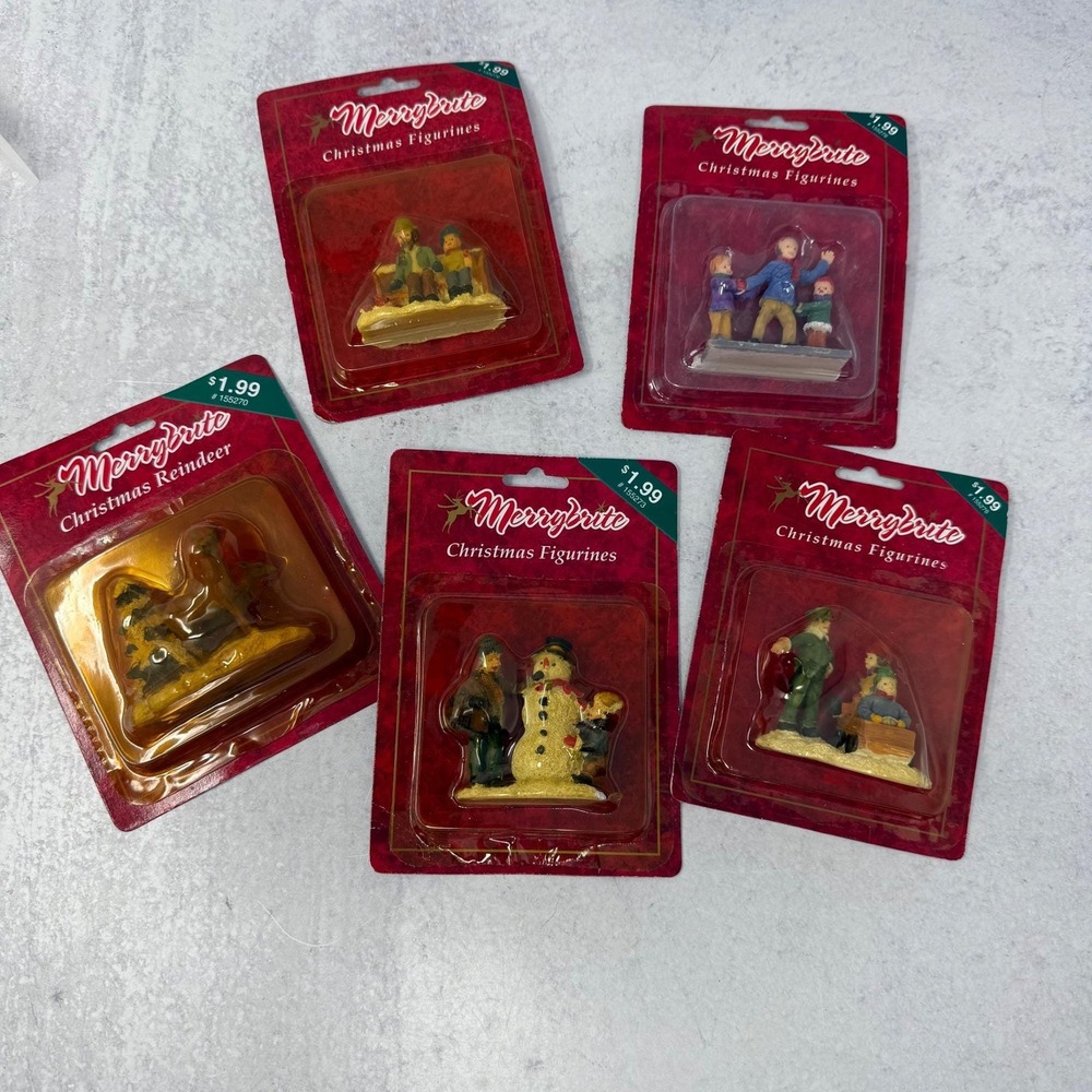 Vtg MerryBrite Merry Brite Christmas Village Figurines Lot of 5 New in Package